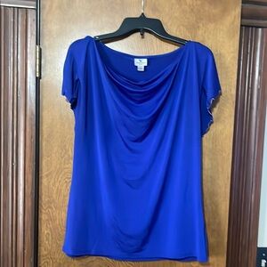 Worthington Blue Draped Flutter Sleeve Blouse